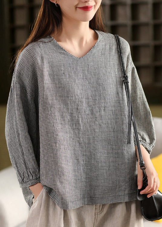 Boho V Neck Striped Loose Linen Shirts Summer
