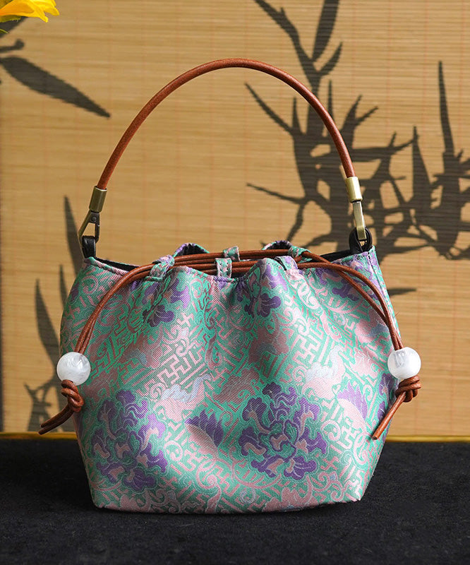 Boho Versatile Print Drawstring Silk Bucket Bag