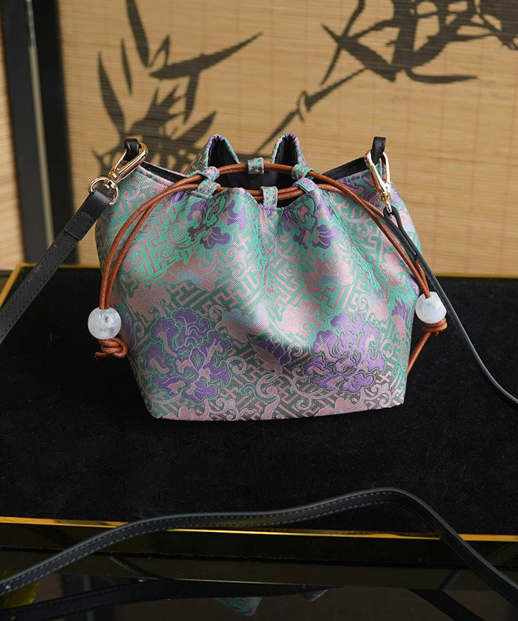 Boho Versatile Print Drawstring Silk Bucket Bag