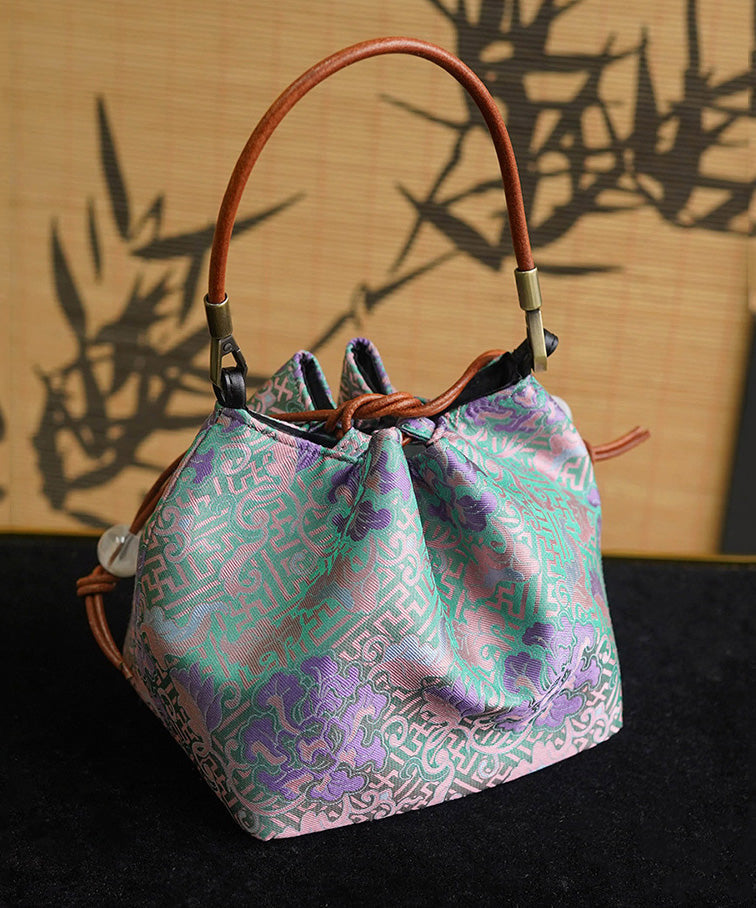 Boho Versatile Print Drawstring Silk Bucket Bag