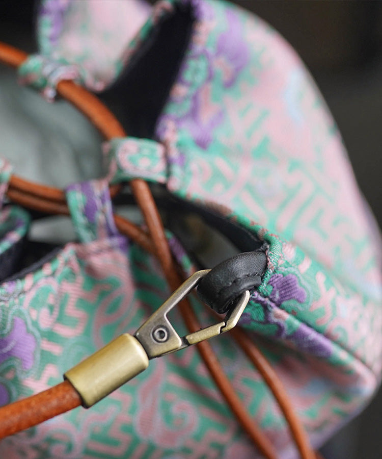 Boho Versatile Print Drawstring Silk Bucket Bag