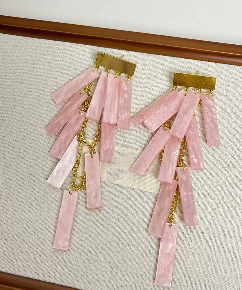 Boho White Alloy Acrylic Tassel Drop Earrings