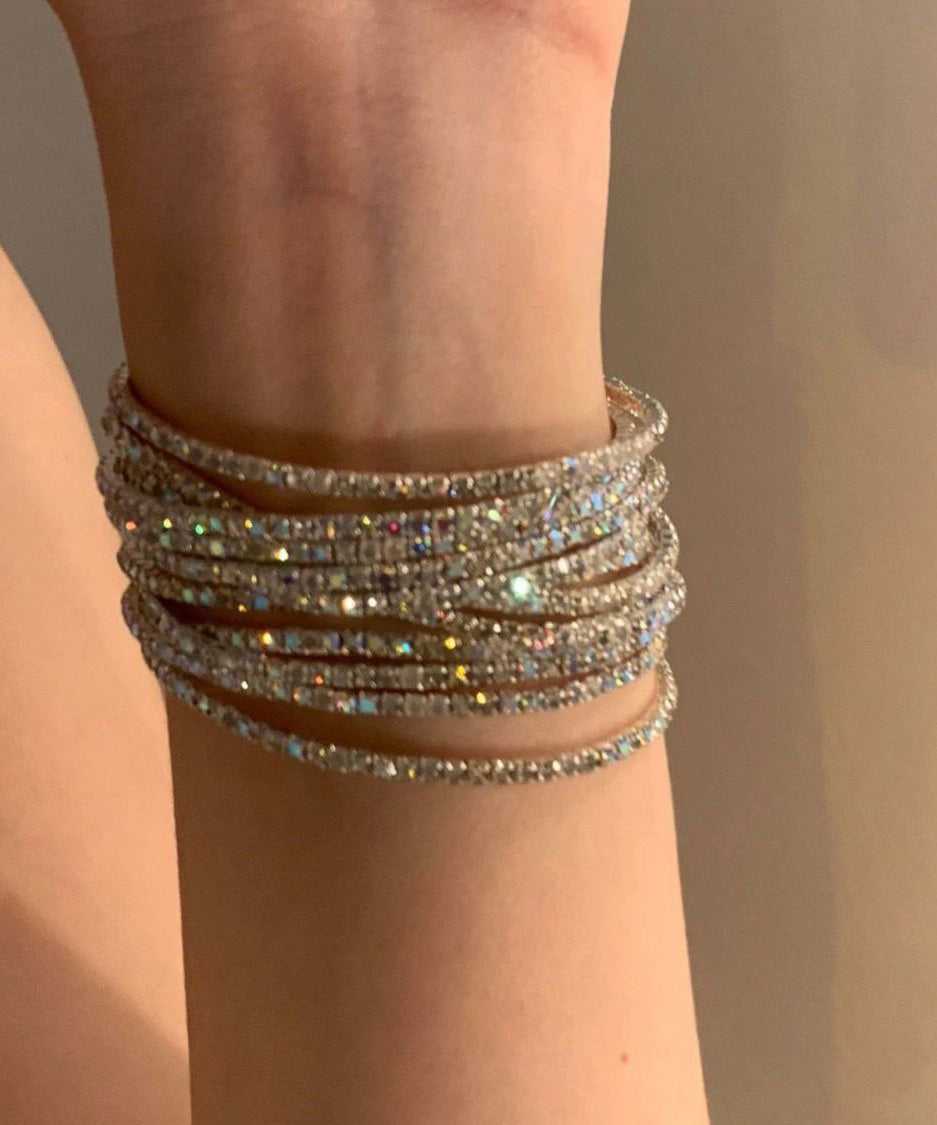 Boho White Alloy Zircon Layered Bangle Two-Piece Set