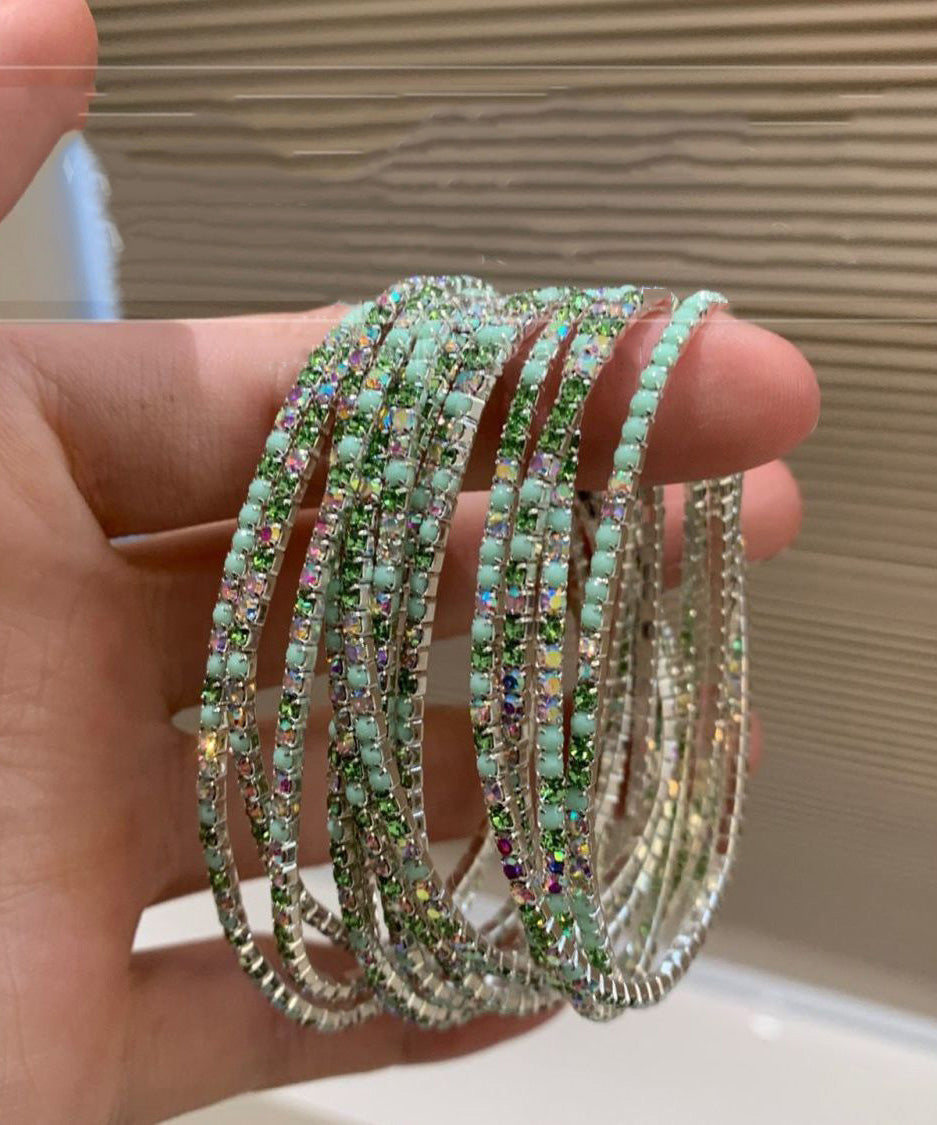 Boho White Alloy Zircon Layered Bangle Two-Piece Set