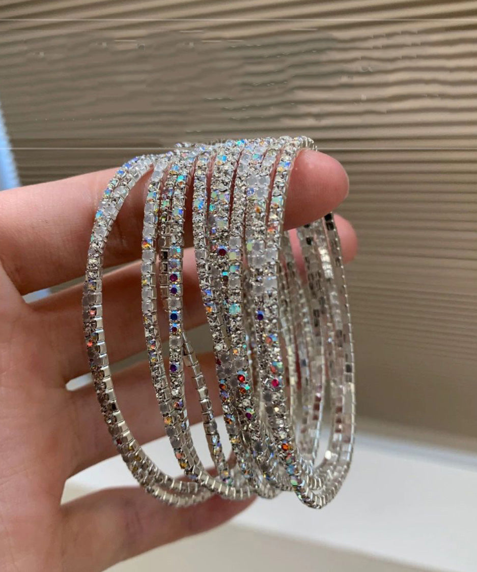 Boho White Alloy Zircon Layered Bangle Two-Piece Set