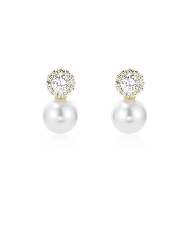 Boho White Alloy Zircon Pearl Stud Earrings