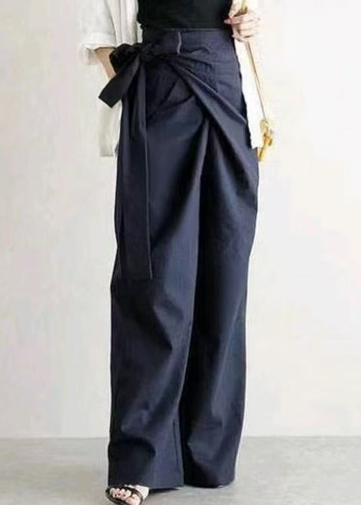 Boho White Asymmetrical Side Tie Waist Linen Straight Pants Fall