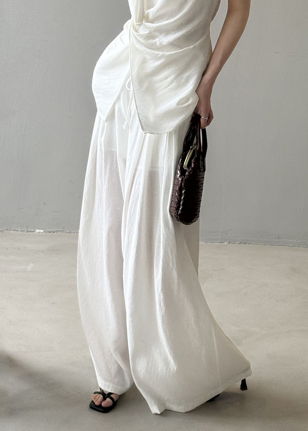 Boho White Asymmetrical Silm Fit Linen Two Pieces Set Sleeveless