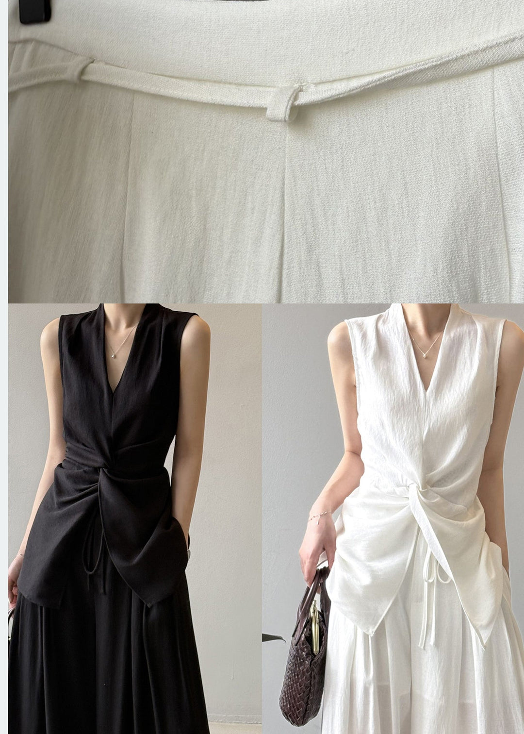 Boho White Asymmetrical Silm Fit Linen Two Pieces Set Sleeveless