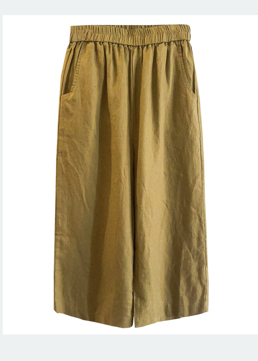 Boho White Elastic Waist Pockets Linen Wide Leg Pants Summer