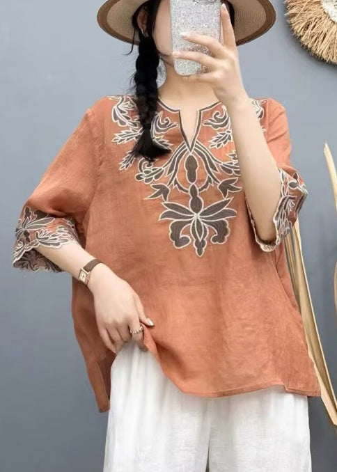 Boho White Embroidered Cotton Shirt Tops Bracelet Sleeve