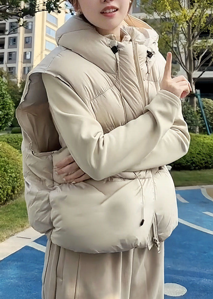 Boho White Hooded Thick Duck Down Down Vests Winter