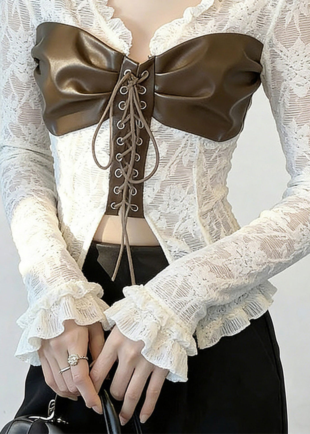 Boho White Patchwork Cross Strap Lace Top Spring