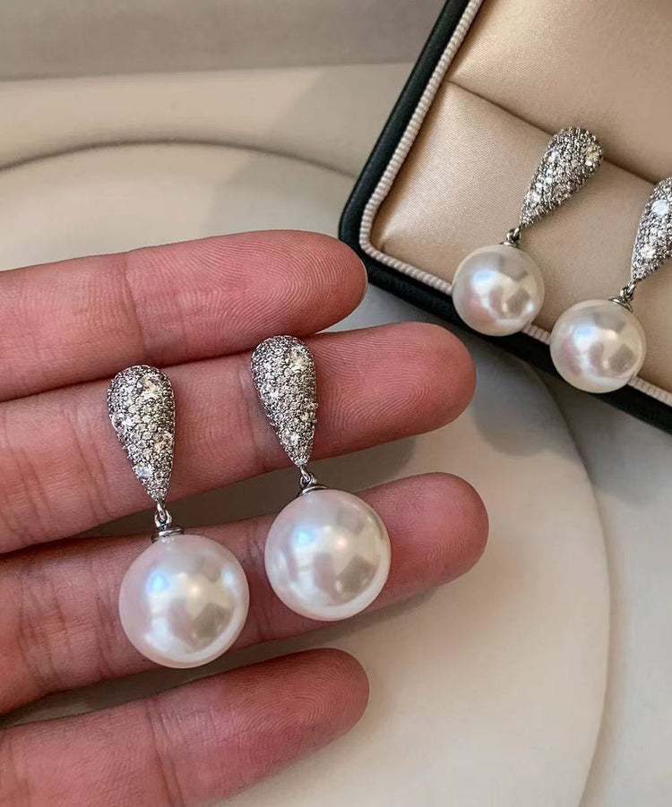Boho White Pearl Fine Zircon Drop Earrings - Omychic