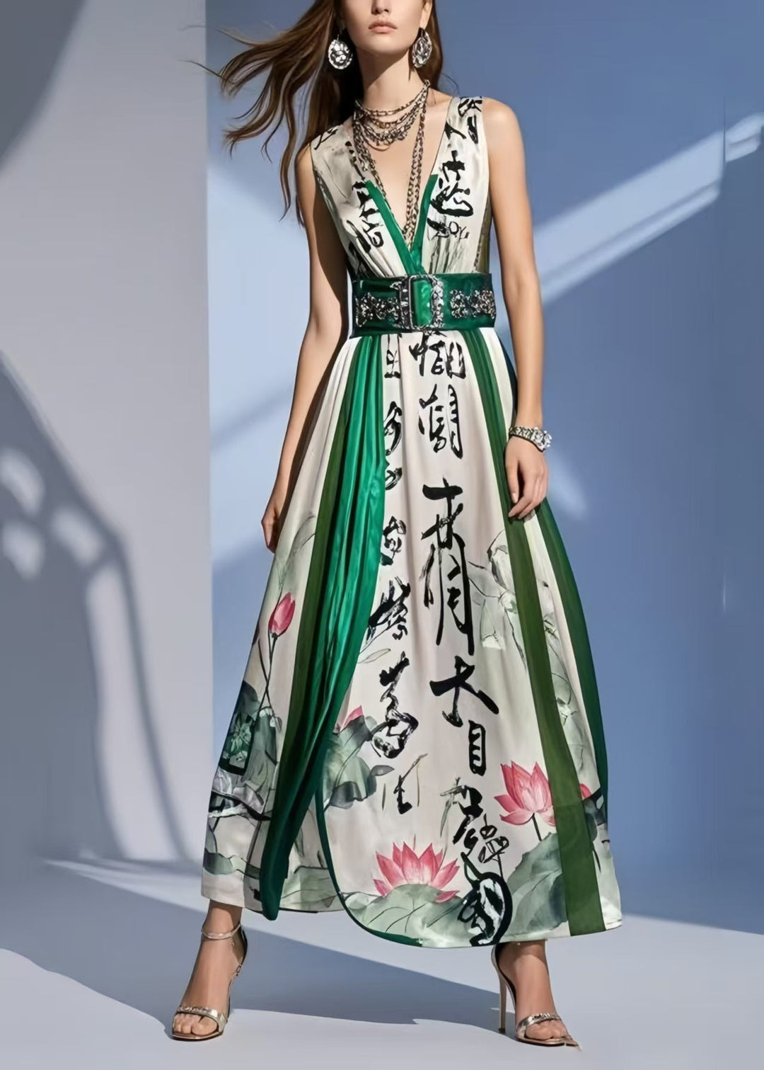 Boho White Print Draping Silk Tunic Dresses Sleeveless