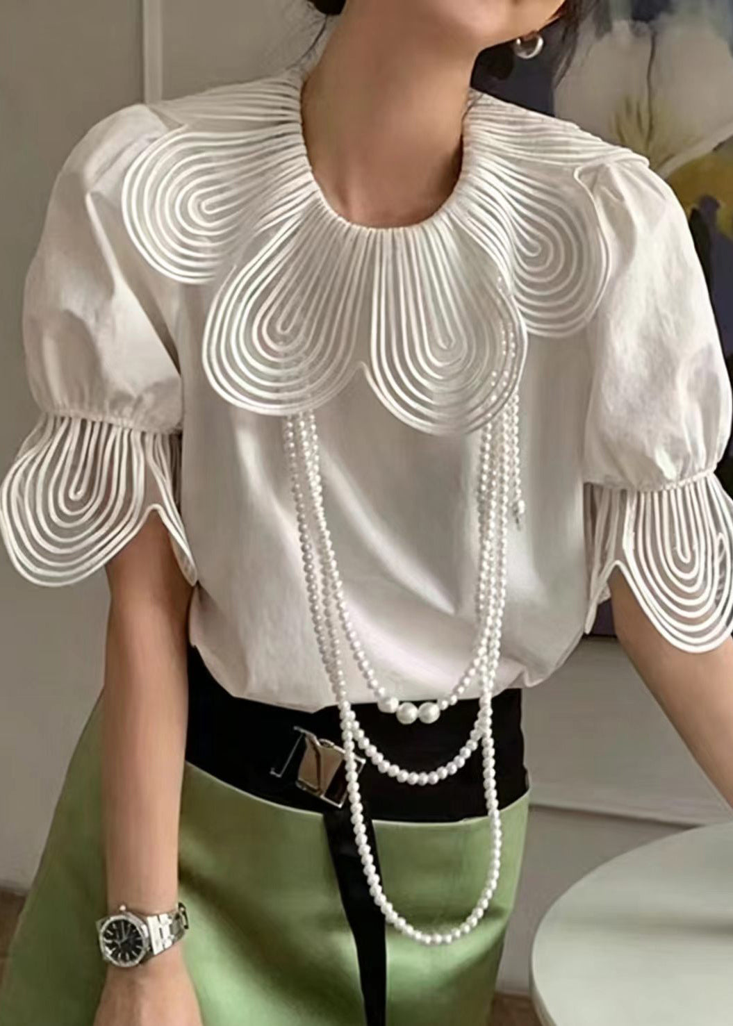 Boho White Puff Sleeve Petal Cotton Shirt Top