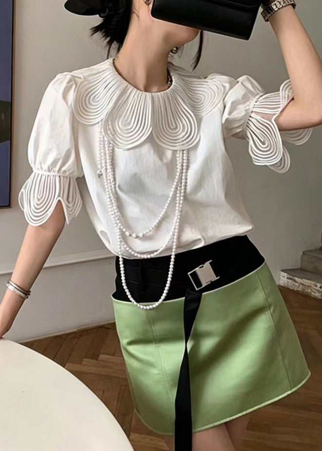 Boho White Puff Sleeve Petal Cotton Shirt Top