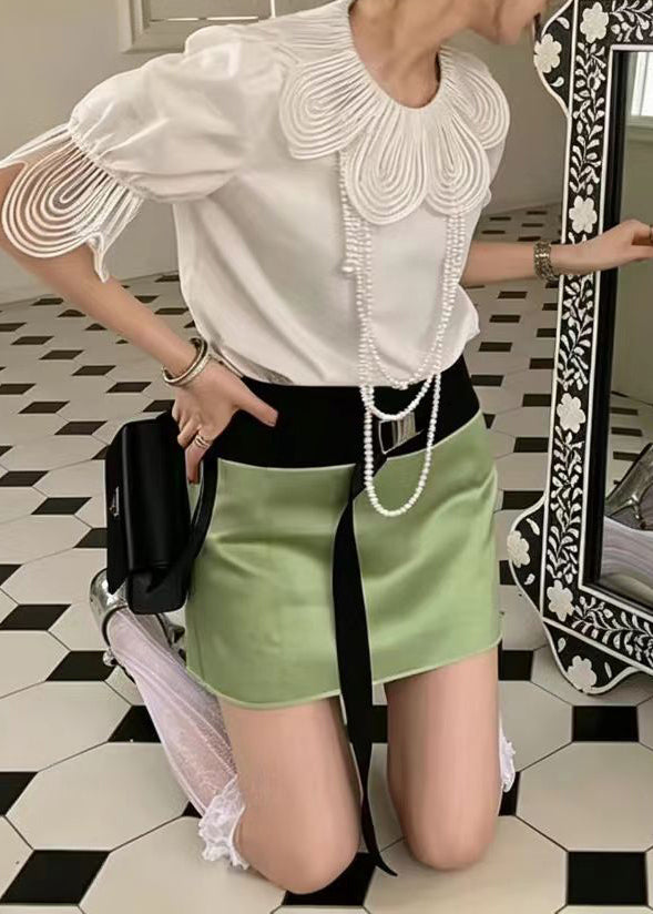 Boho White Puff Sleeve Petal Cotton Shirt Top