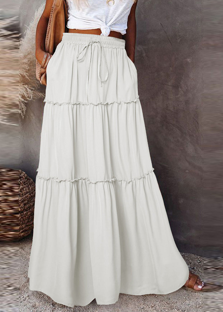 Boho White Ruffled Patchwork Elastic Waist Maxi Skirts Summer