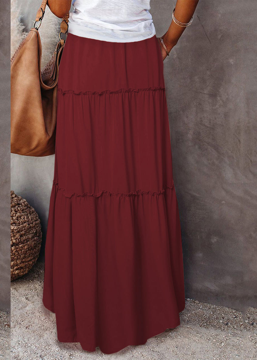 Boho White Ruffled Patchwork Elastic Waist Maxi Skirts Summer