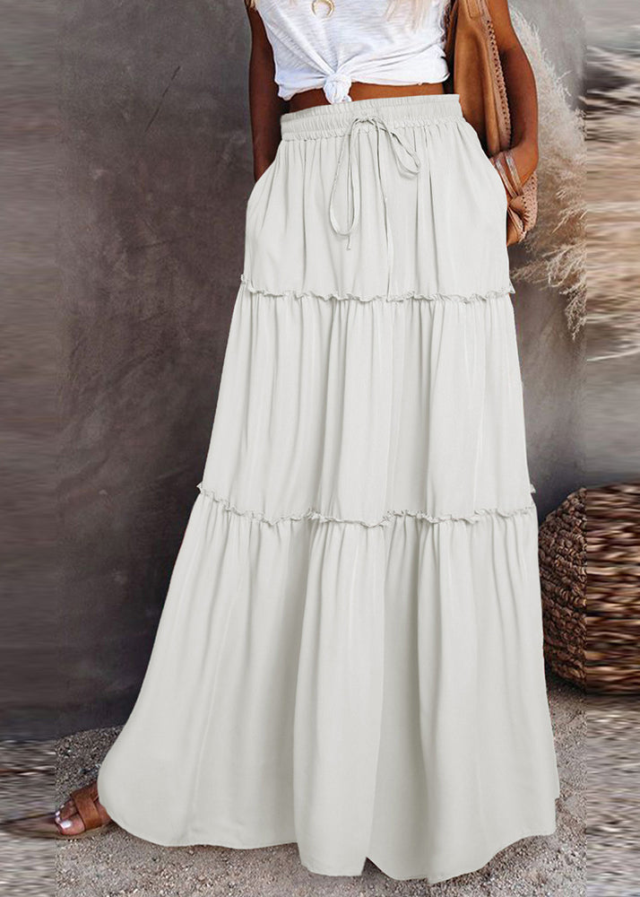 Boho White Ruffled Patchwork Elastic Waist Maxi Skirts Summer