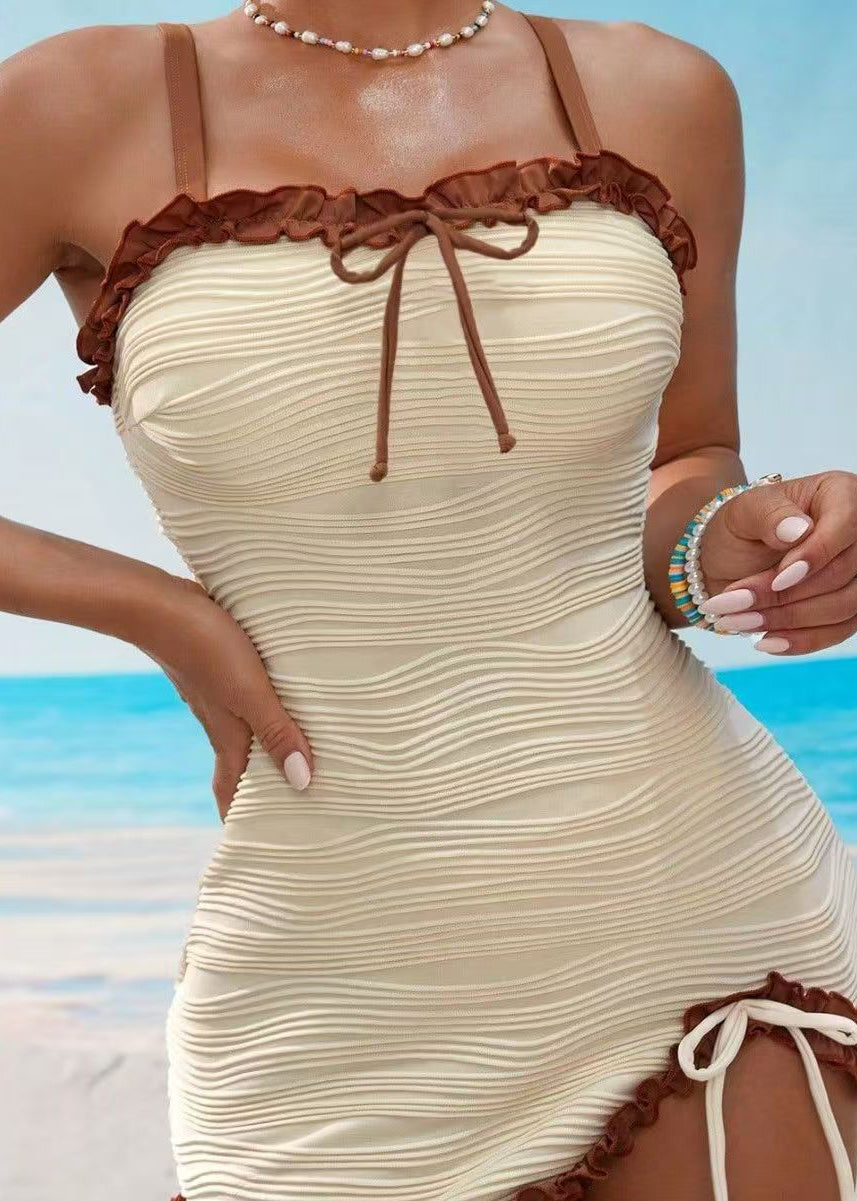 Boho White Ruffled Patchwork Swimwear Lingerie Set