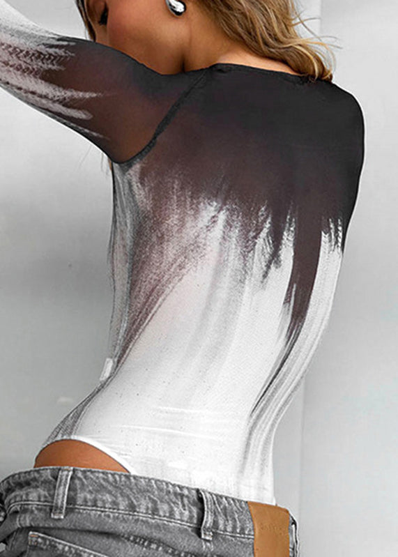 Boho White Tie Dye Sheer Tulle Bodysuit