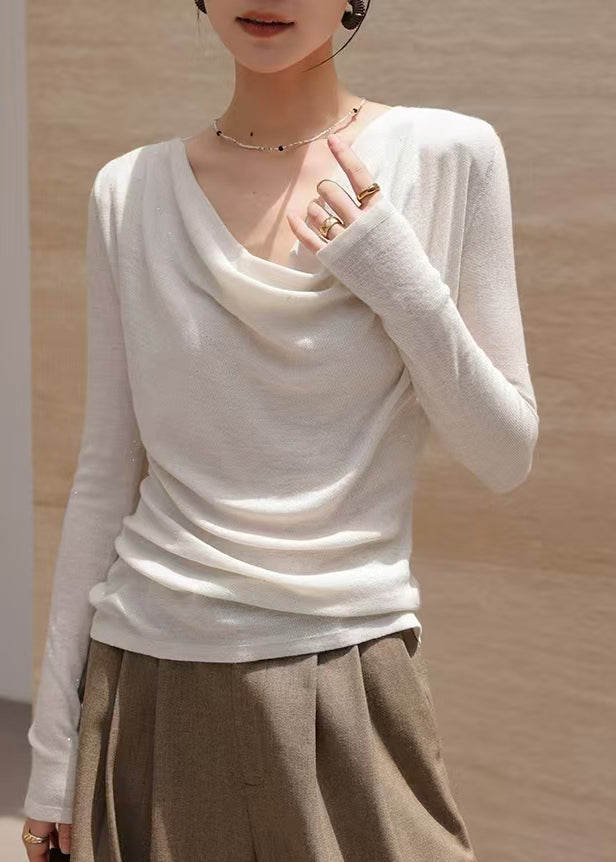 Boho White Turtle Neck Wool Knit Blouse Top Spring