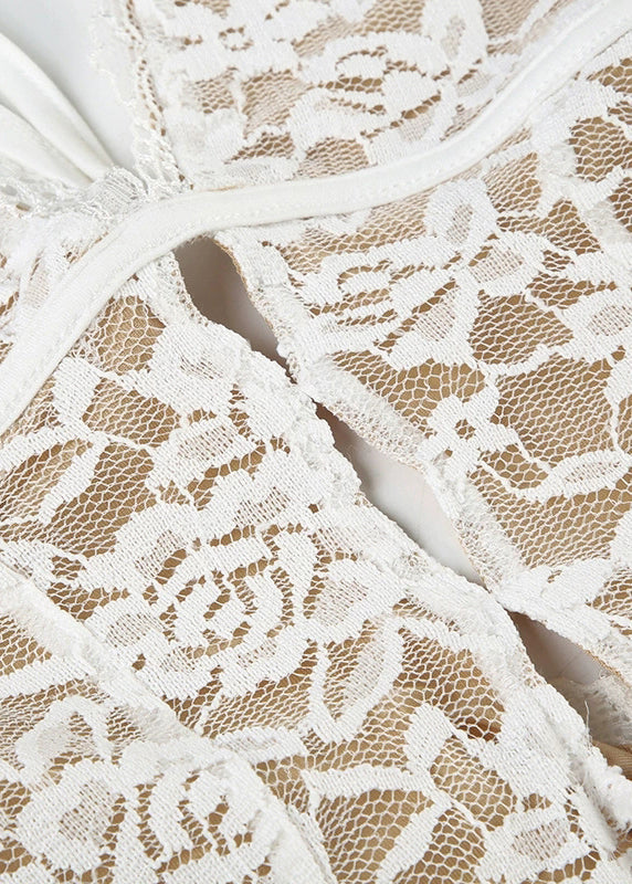 Boho White V Neck Hollow Out Lace Ankle Dress Sleeveless