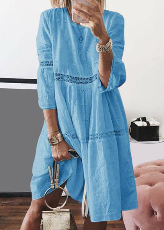 Boho Yellow O-Neck Hollow Out Long Dresses Bracelet Sleeve