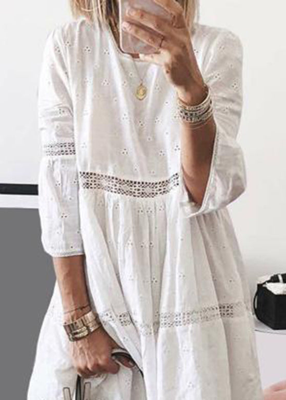Boho Yellow O-Neck Hollow Out Long Dresses Bracelet Sleeve