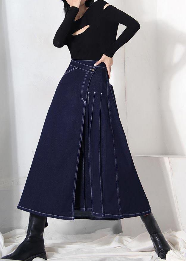 Boho Denim Blue Zippered Asymmetrical Design Summer Skirt