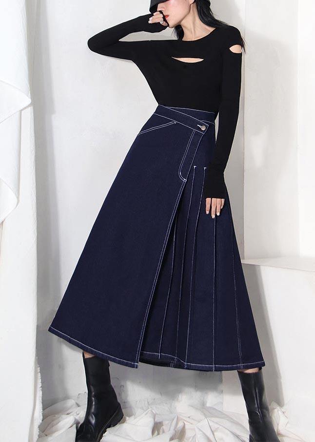 Boho Denim Blue Zippered Asymmetrical Design Summer Skirt