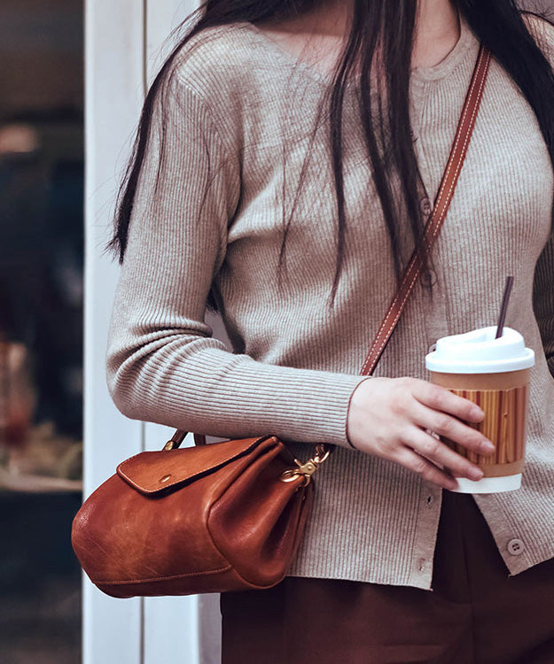 Botique Khaki Solid Durable Leather Cross-body Bag