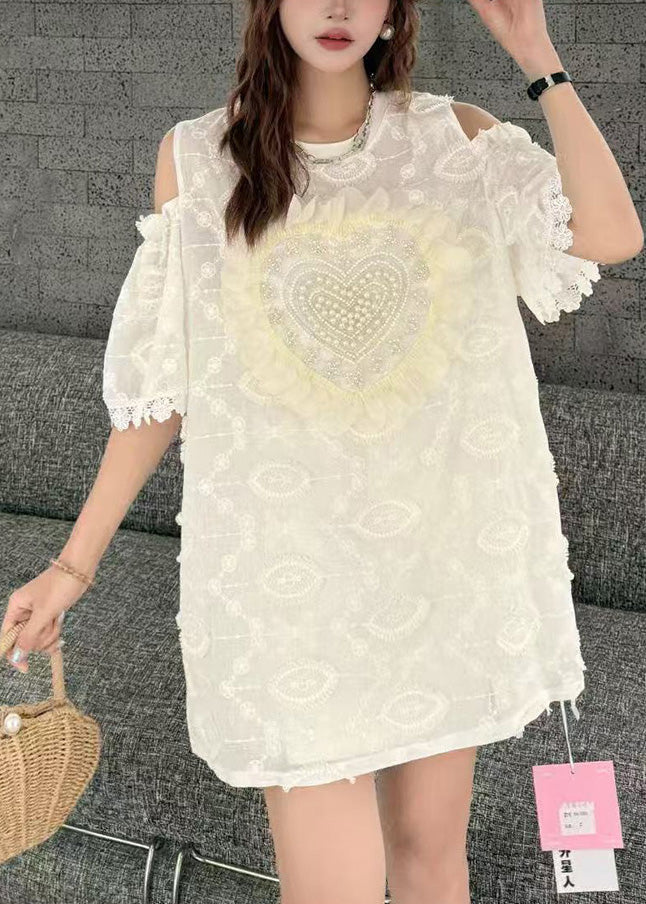 Boutique Apricot Cold Shoulder Love Nail Bead Tops Summer