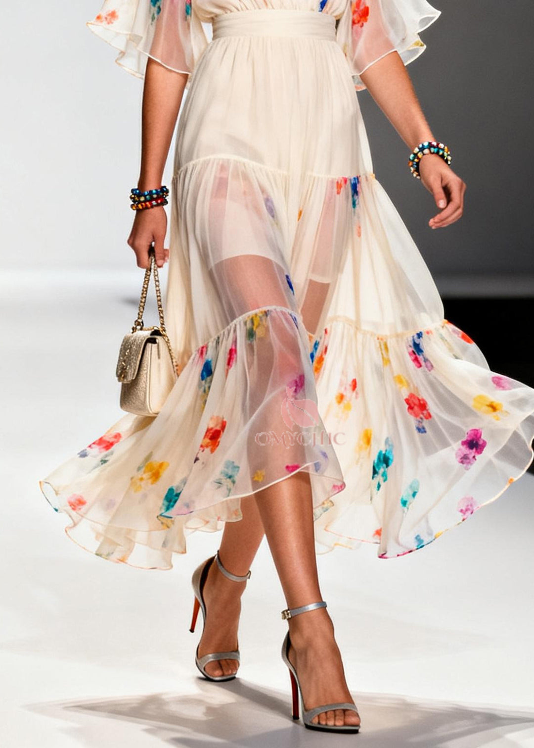 Boutique Apricot Print Chiffon Tunic Dresses Summer