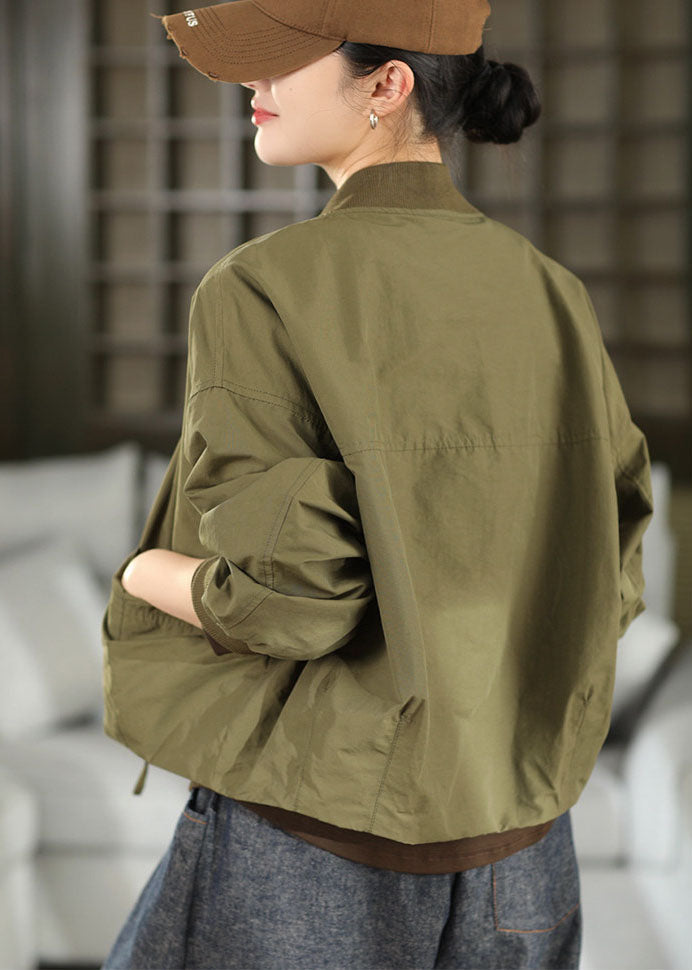 Boutique Army Green Oversized Pockets Cotton Coats Fall