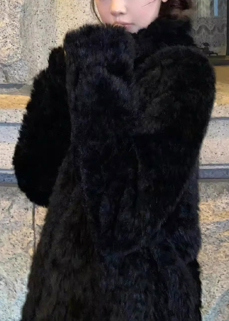 Boutique Beige Stand Collar Button Faux Fur Coat Winter