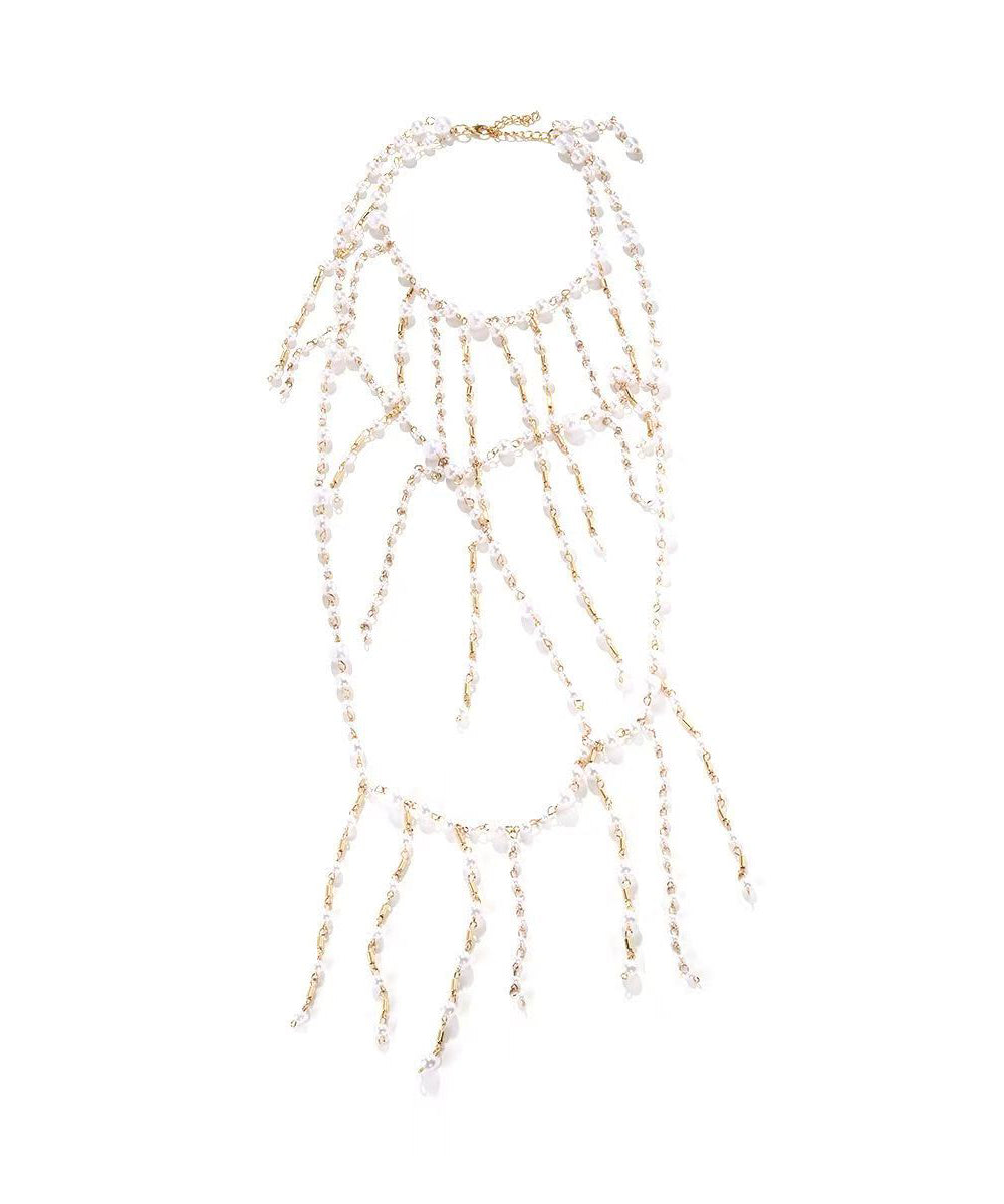 Boutique Black Alloy Glass Beading Tassel Pendant Necklace