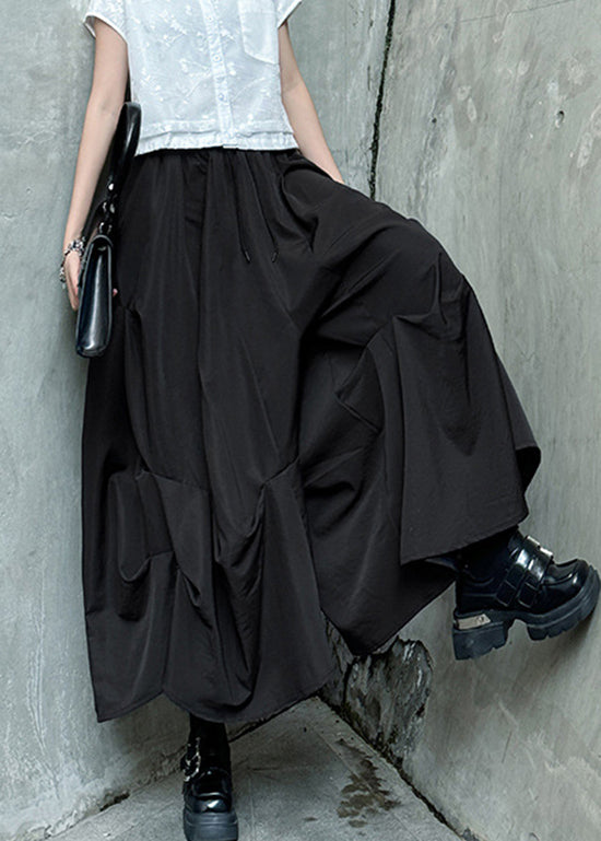 Boutique Black High Waist Patchwork Wrinkled Cotton Skirts Summer