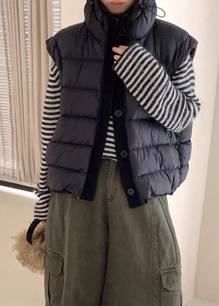 Boutique Black Hooded Fine Cotton Filled Women Witner Vests