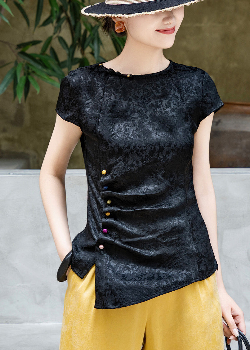 Boutique Black Jacquard Wrinkled Silk Tank Summer
