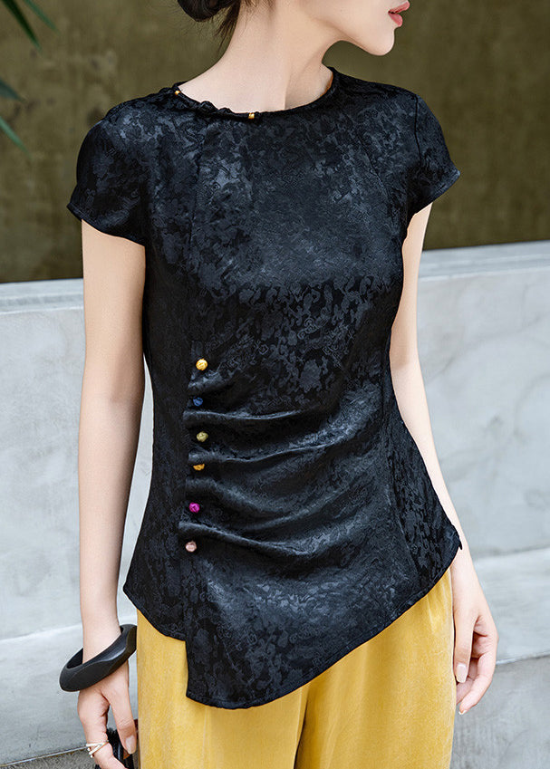 Boutique Black Jacquard Wrinkled Silk Tank Summer