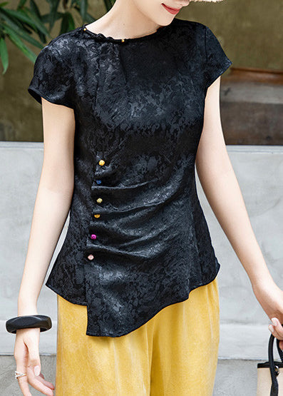 Boutique Black Jacquard Wrinkled Silk Tank Summer