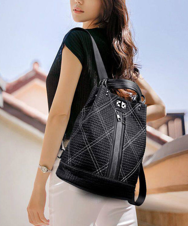 Boutique Black Large Capacity Calf Leather Backpack Bag