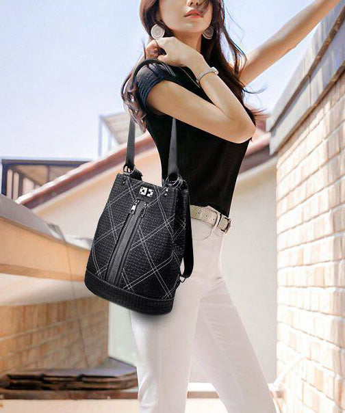 Boutique Black Large Capacity Calf Leather Backpack Bag