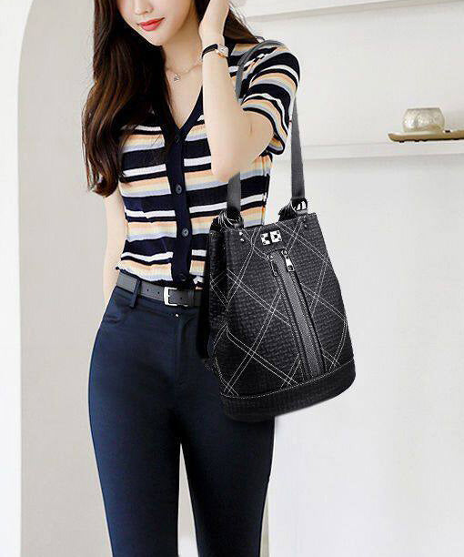 Boutique Black Large Capacity Calf Leather Backpack Bag