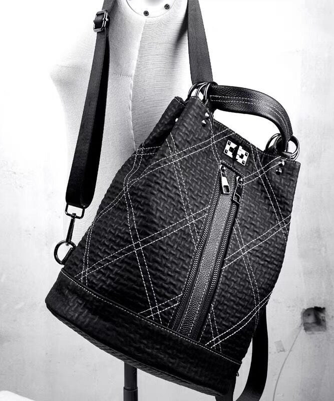 Boutique Black Large Capacity Calf Leather Backpack Bag