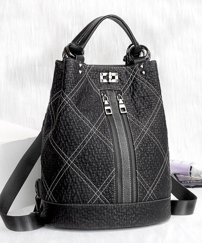 Boutique Black Large Capacity Calf Leather Backpack Bag