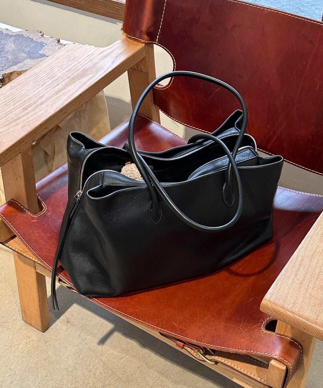 Boutique Black Large Capacity Faux Leather Satchel Handbag